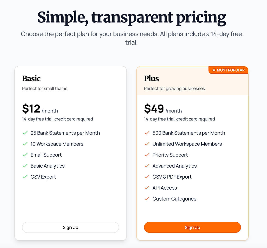Pricing screenshot