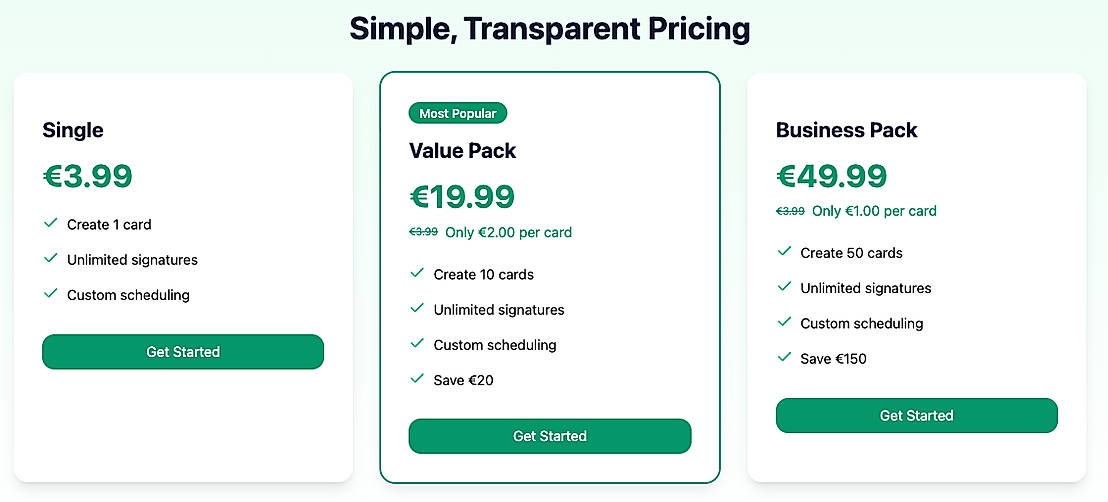 Pricing screenshot
