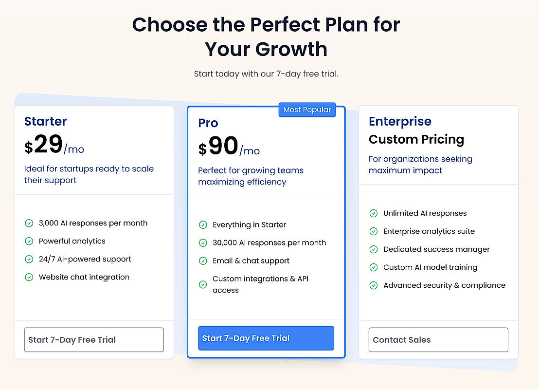 Pricing screenshot
