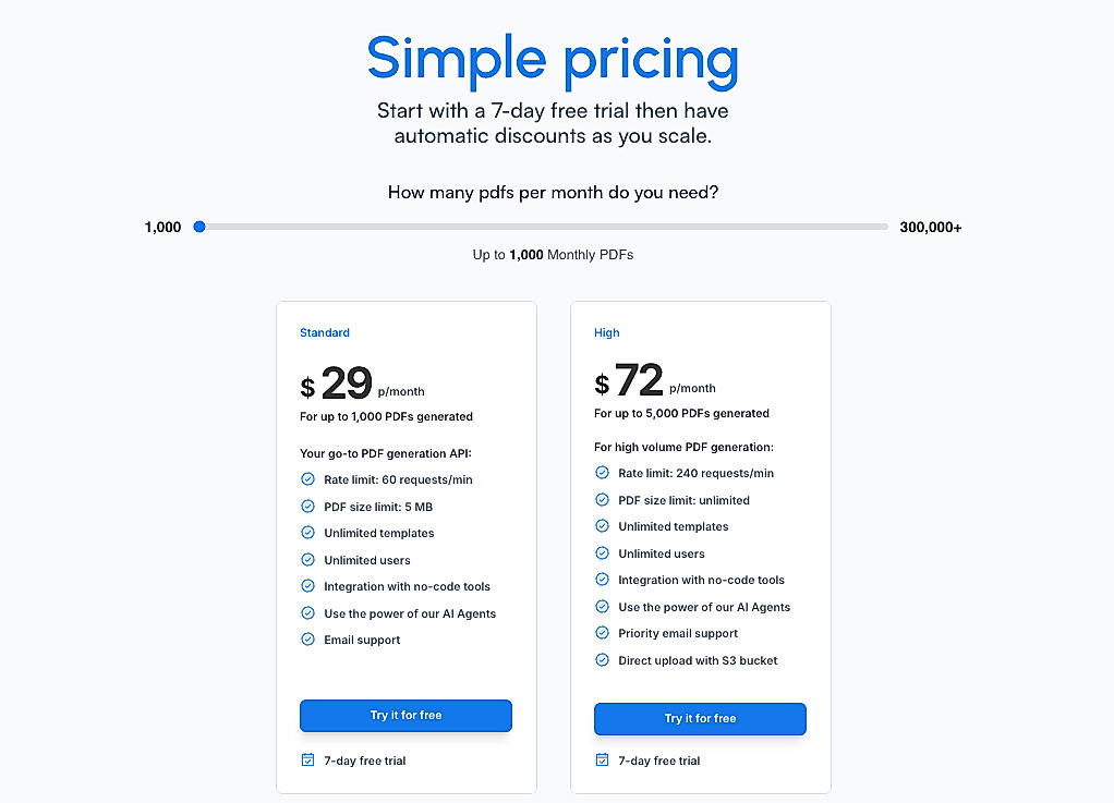 Pricing screenshot