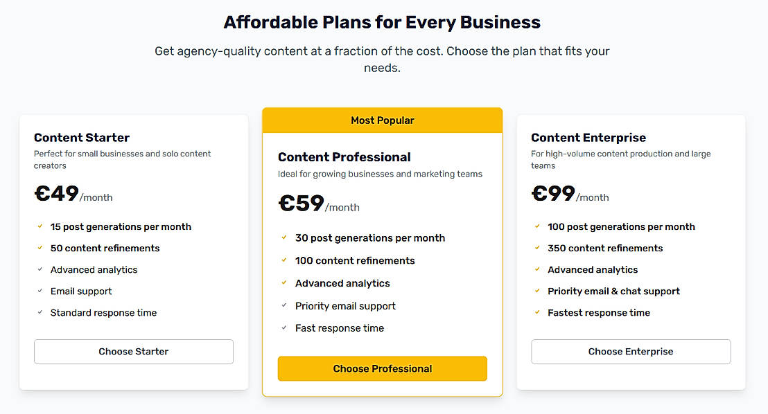 Pricing screenshot