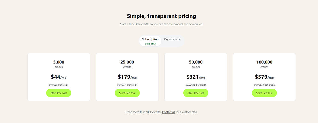 Pricing screenshot