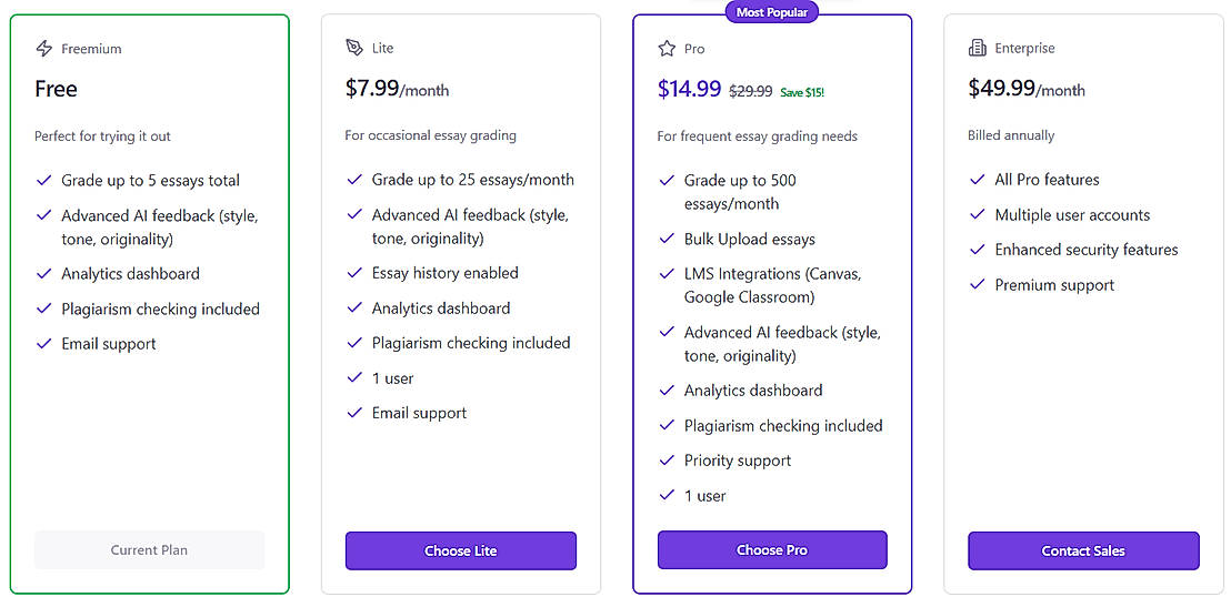 Pricing screenshot