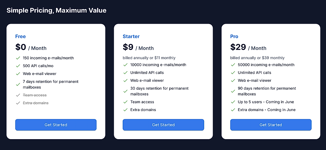 Pricing screenshot