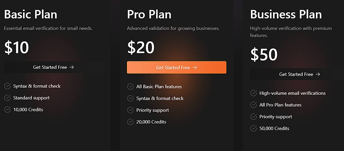Pricing screenshot