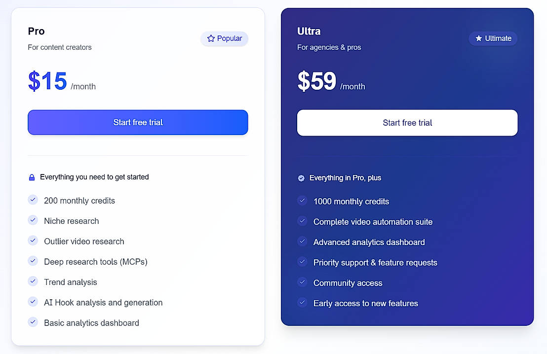 Pricing screenshot