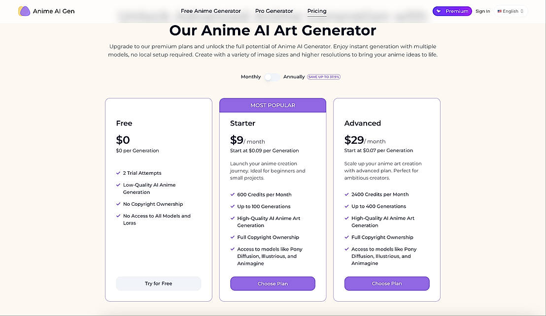 Pricing screenshot