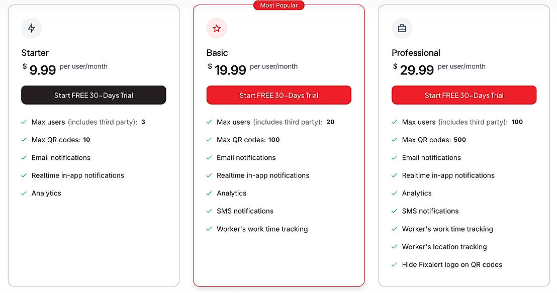 Pricing screenshot