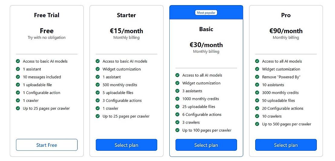 Pricing screenshot
