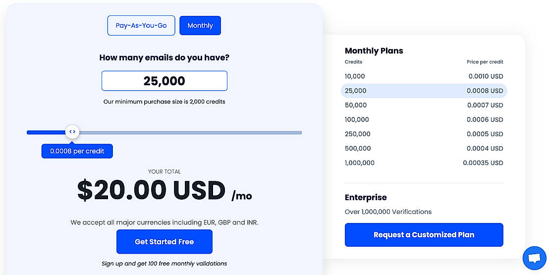 Pricing screenshot
