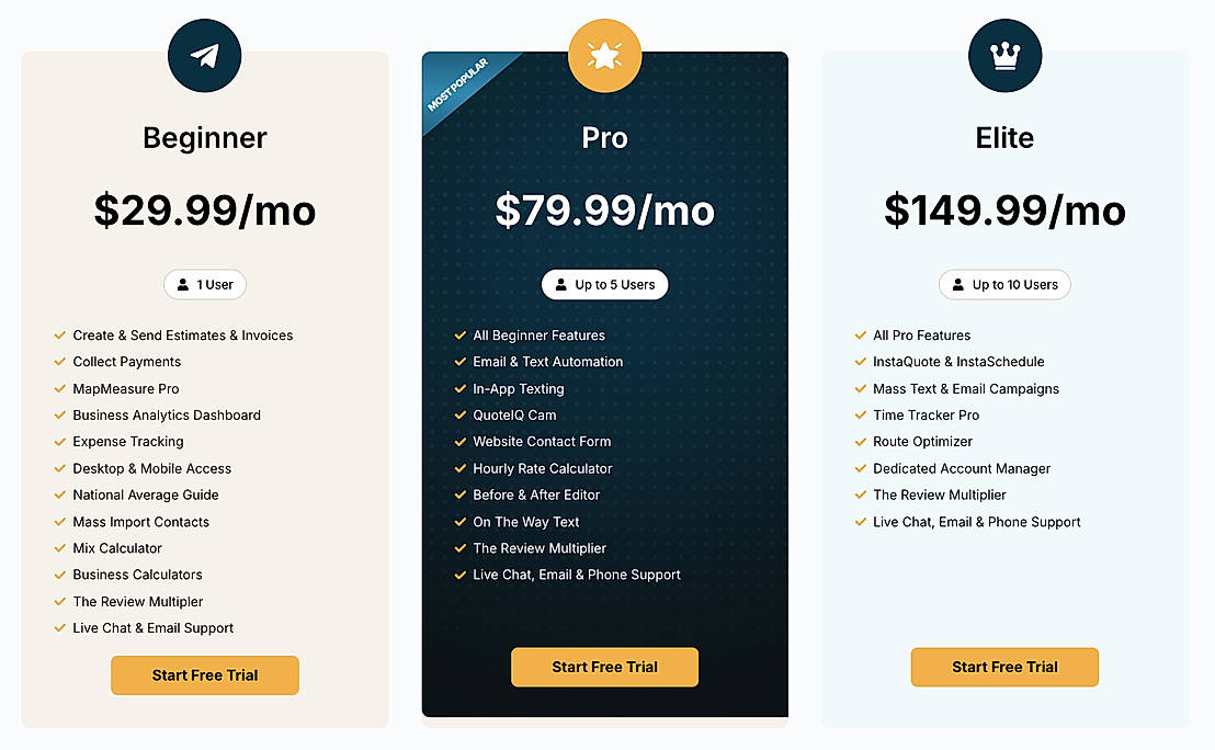 Pricing screenshot