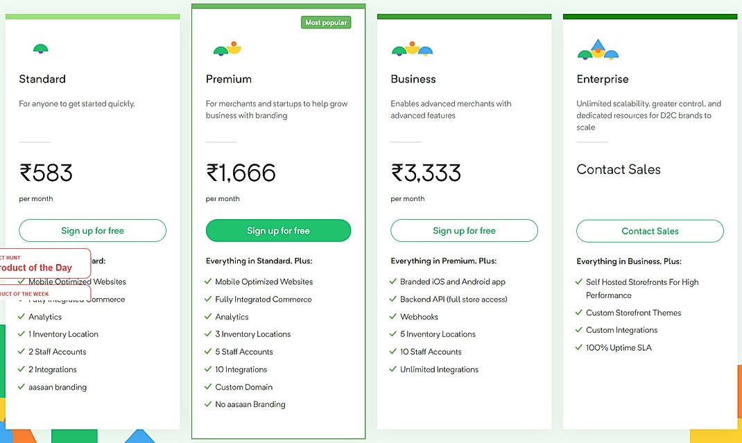 Pricing screenshot