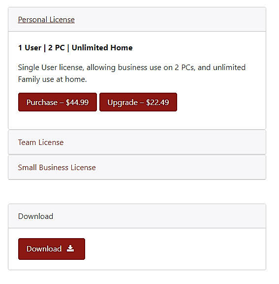 Pricing screenshot
