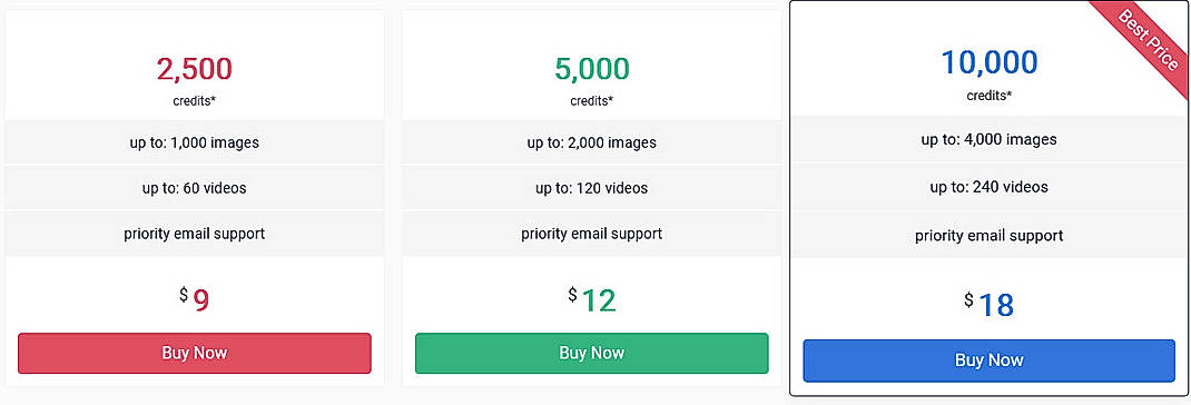 Pricing screenshot