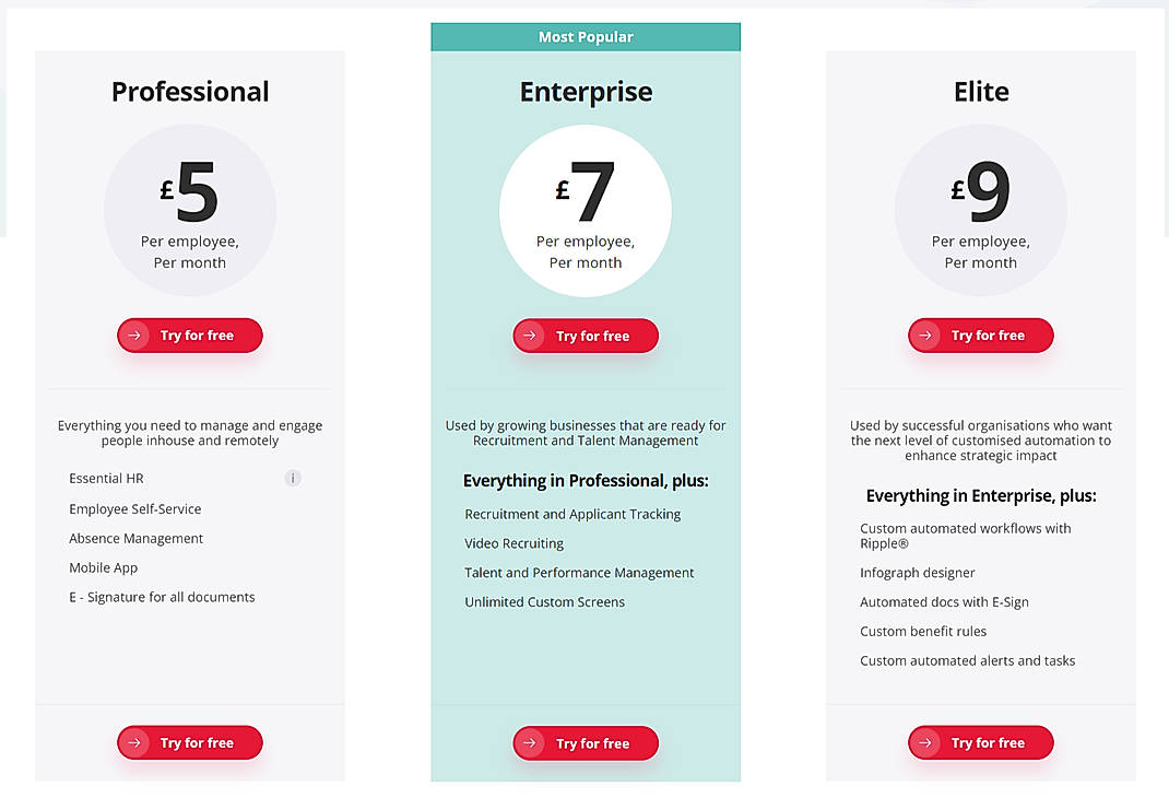 Pricing screenshot