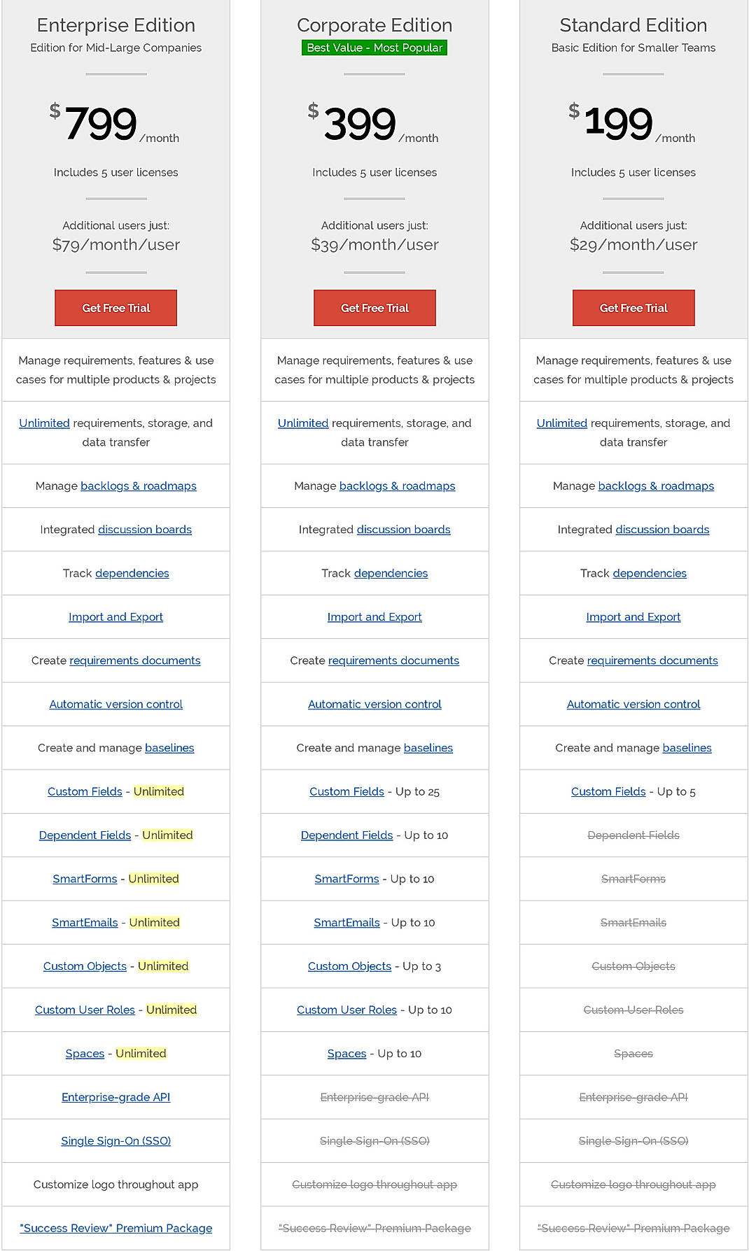 Pricing screenshot