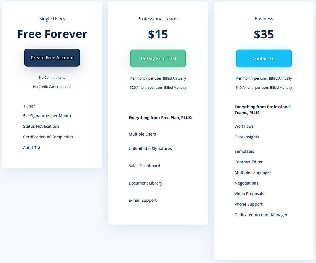 Pricing screenshot