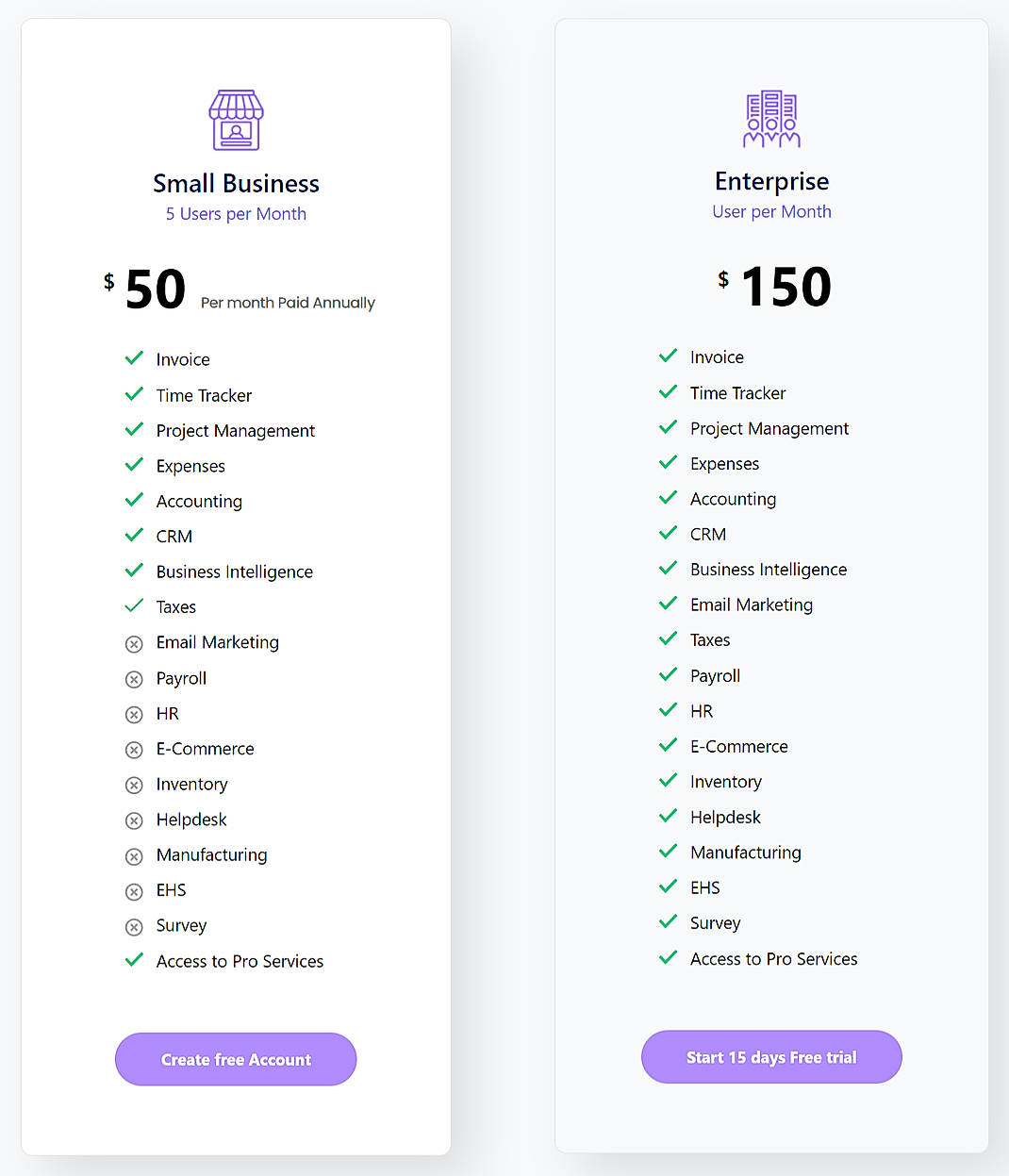 Pricing screenshot