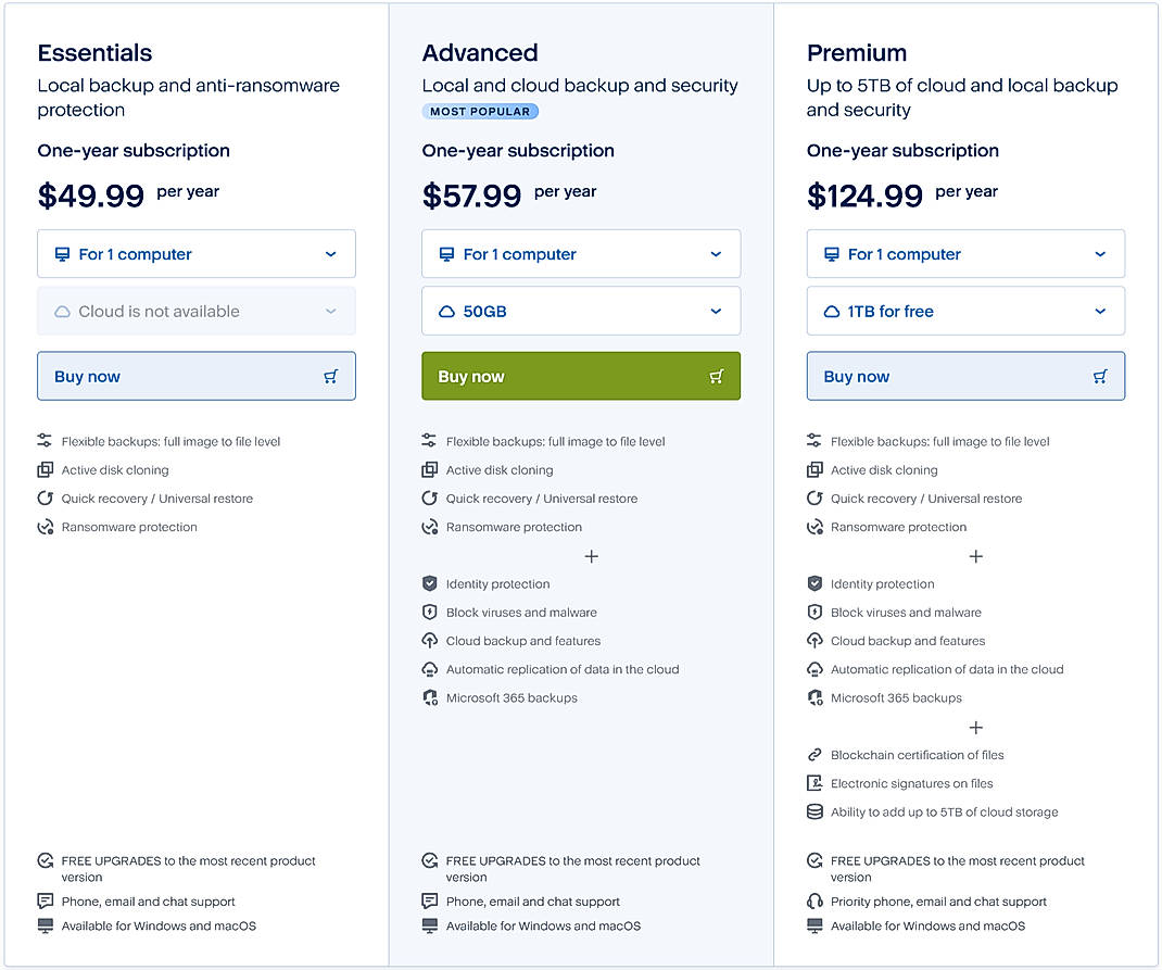 Pricing screenshot