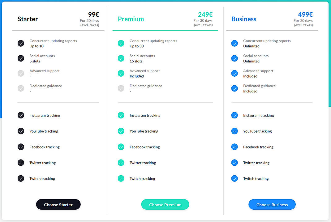 Pricing screenshot