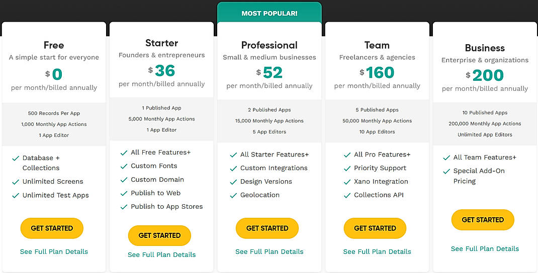 Pricing screenshot