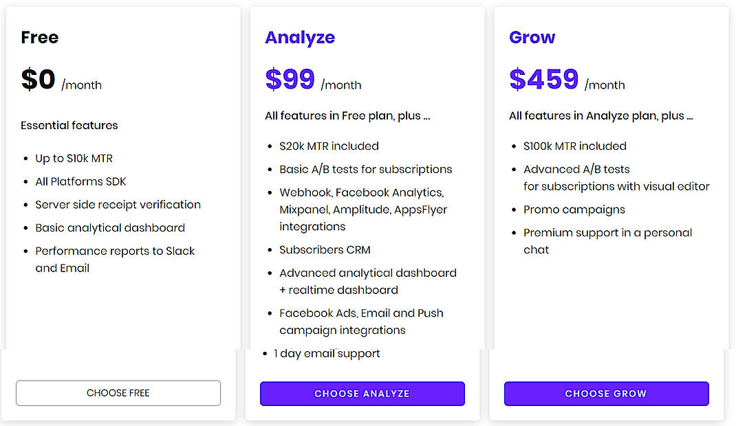 Pricing screenshot