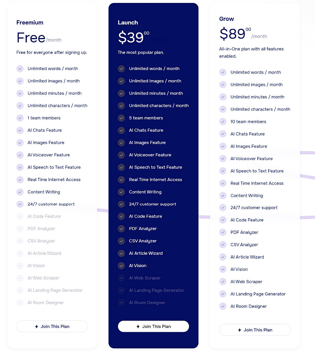 Pricing screenshot