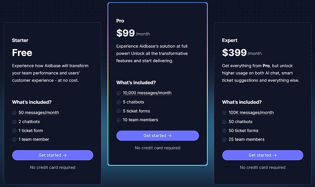 Pricing screenshot