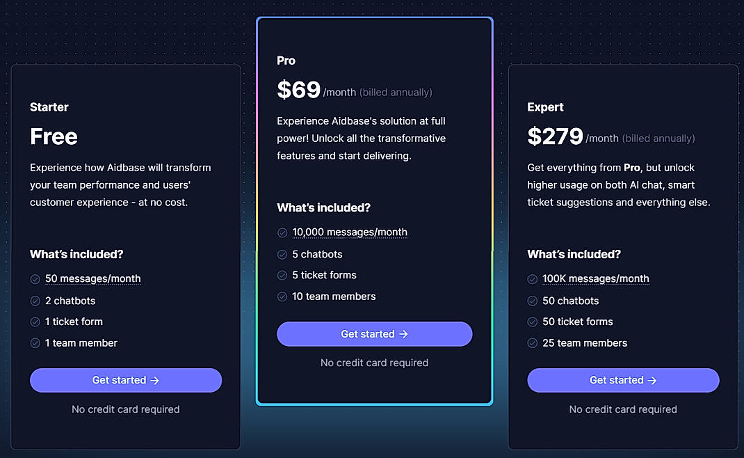 Pricing screenshot