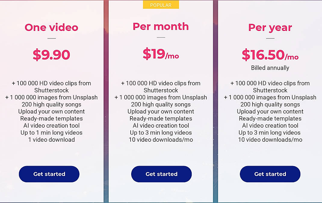 Pricing screenshot