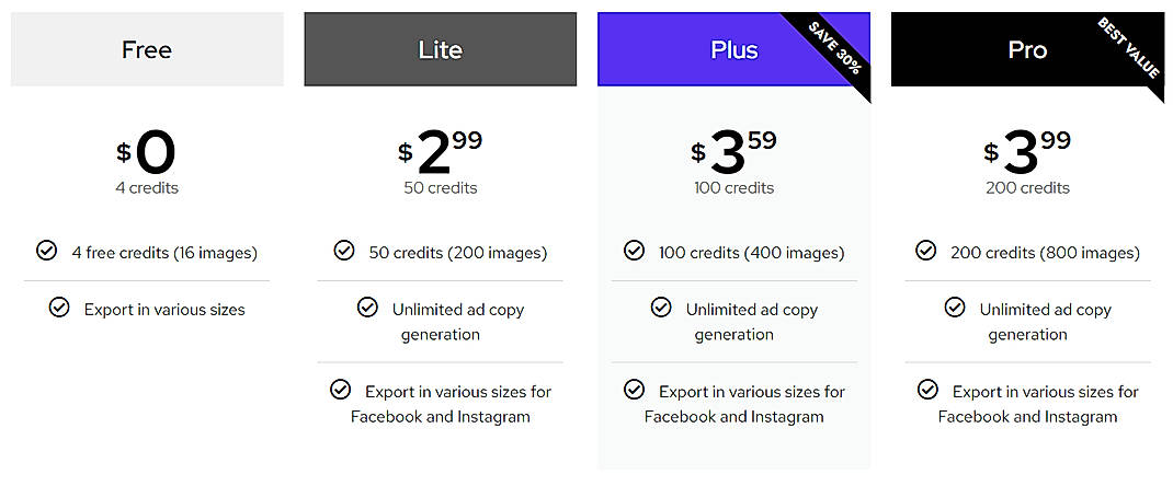 Pricing screenshot