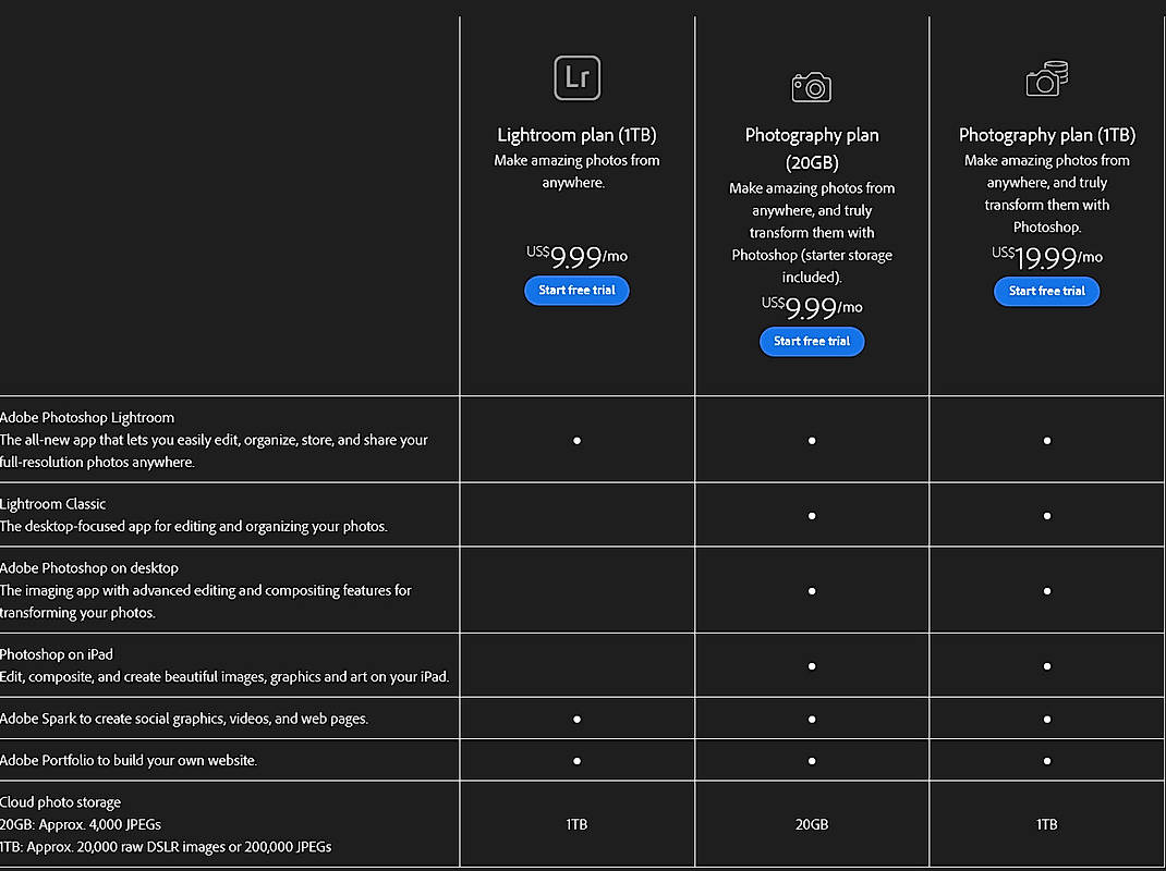 Pricing screenshot