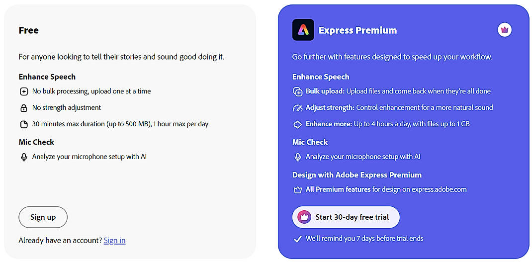 Pricing screenshot