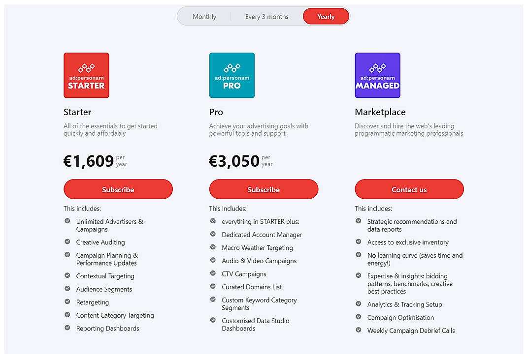 Pricing screenshot