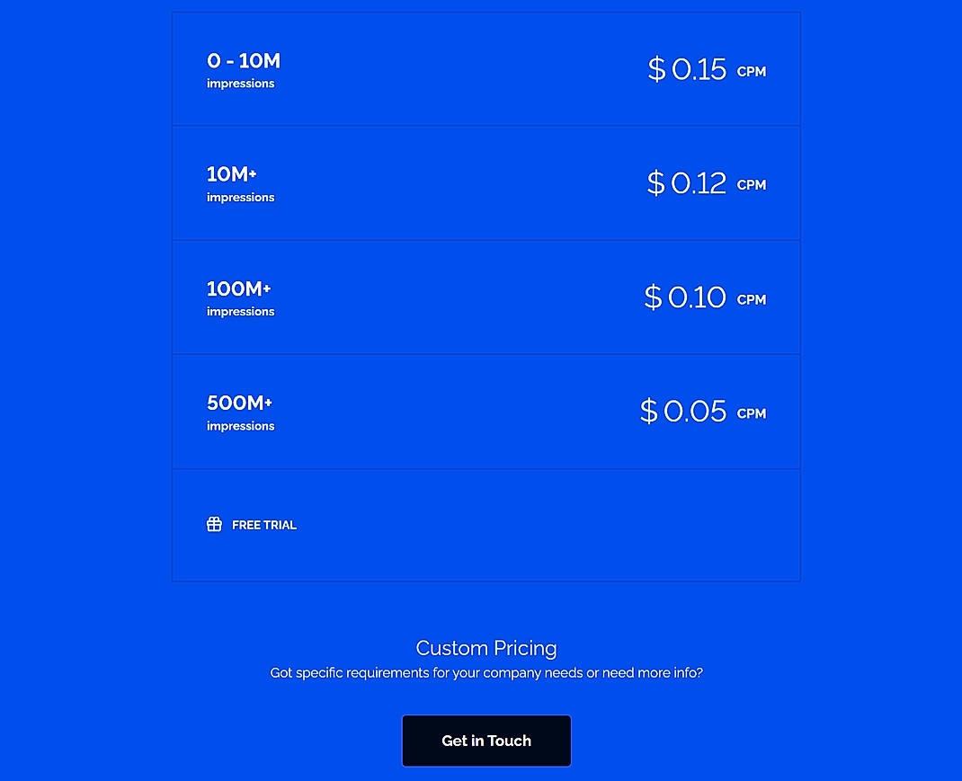 Pricing screenshot