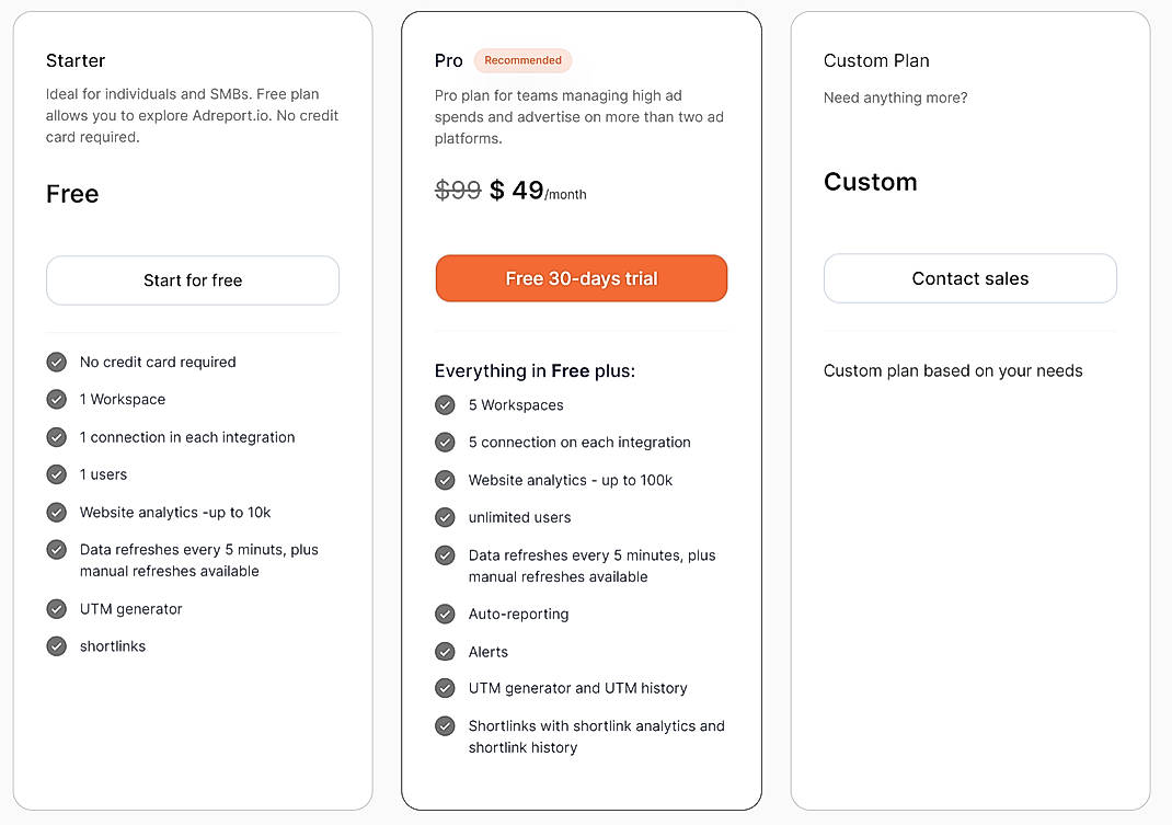 Pricing screenshot