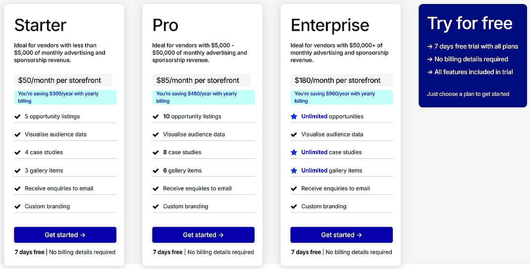 Pricing screenshot