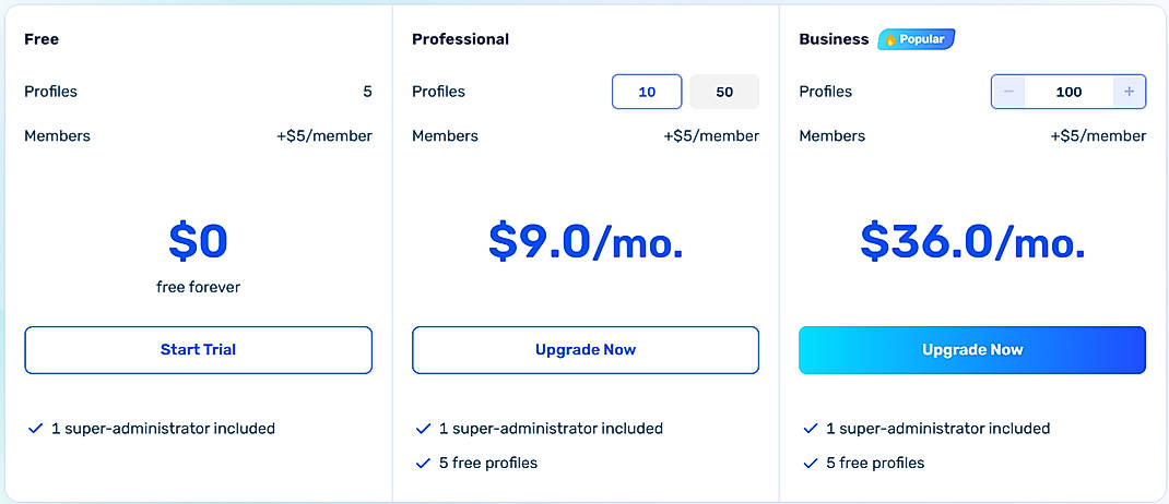 Pricing screenshot