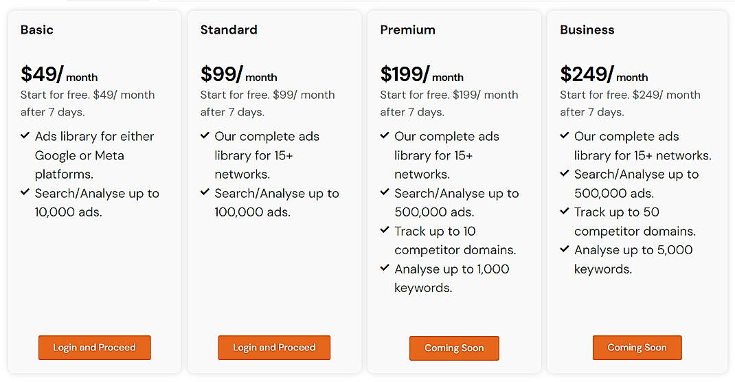 Pricing screenshot