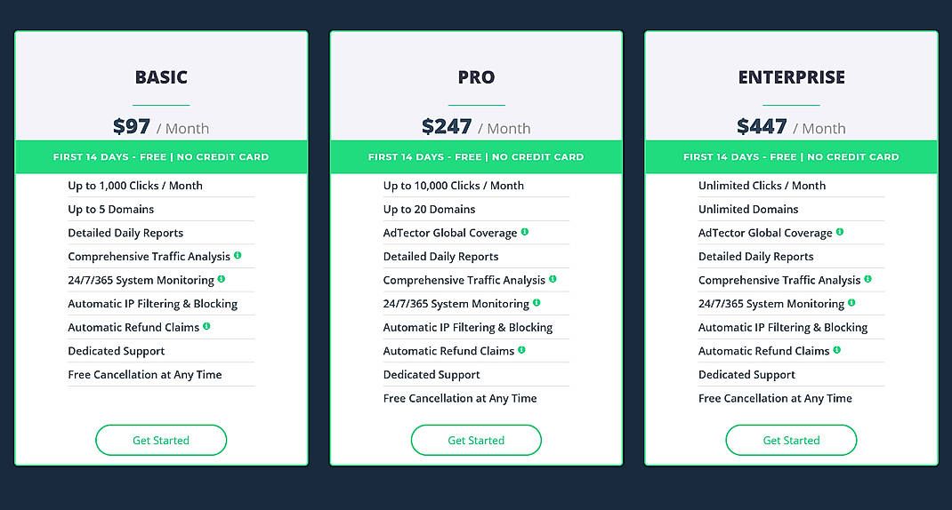 Pricing screenshot