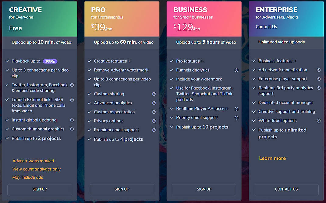 Pricing screenshot