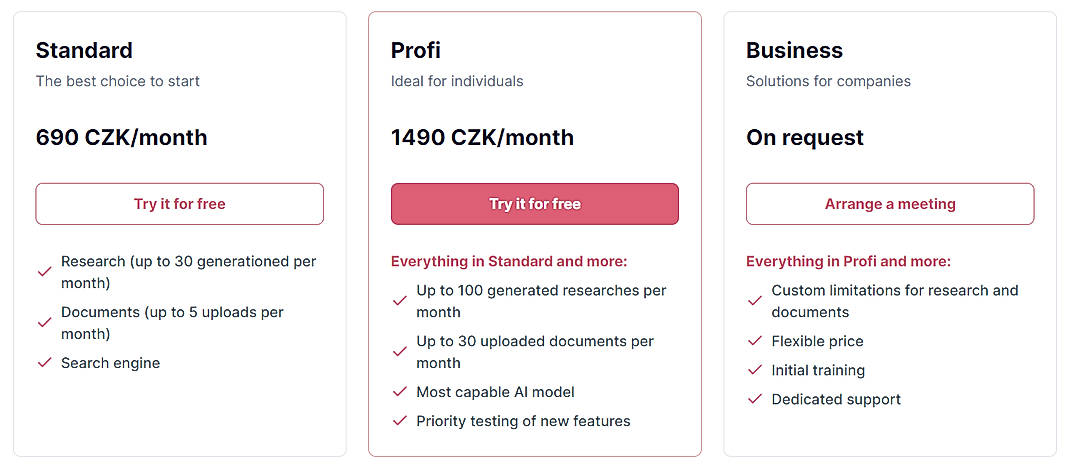 Pricing screenshot
