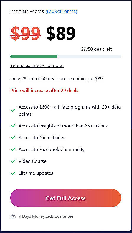 Pricing screenshot