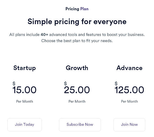 Pricing screenshot