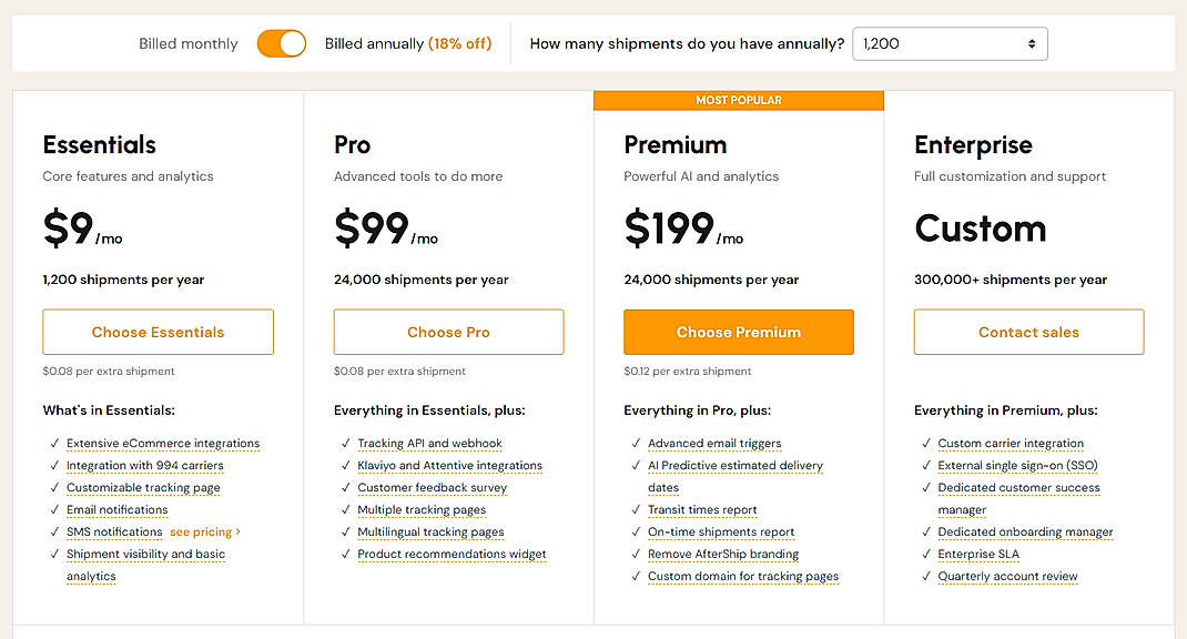 Pricing screenshot