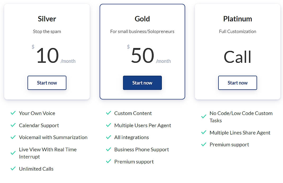 Pricing screenshot