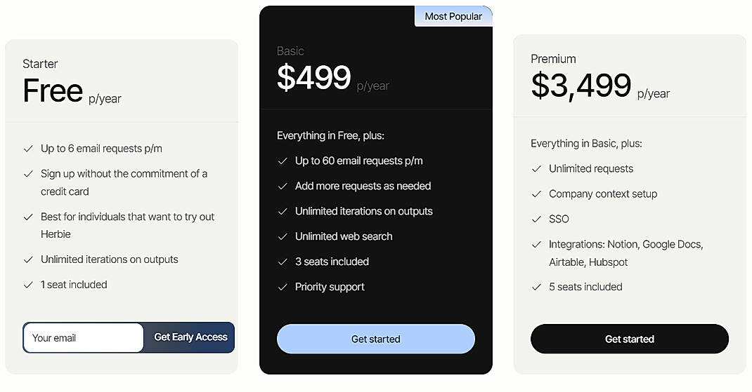 Pricing screenshot