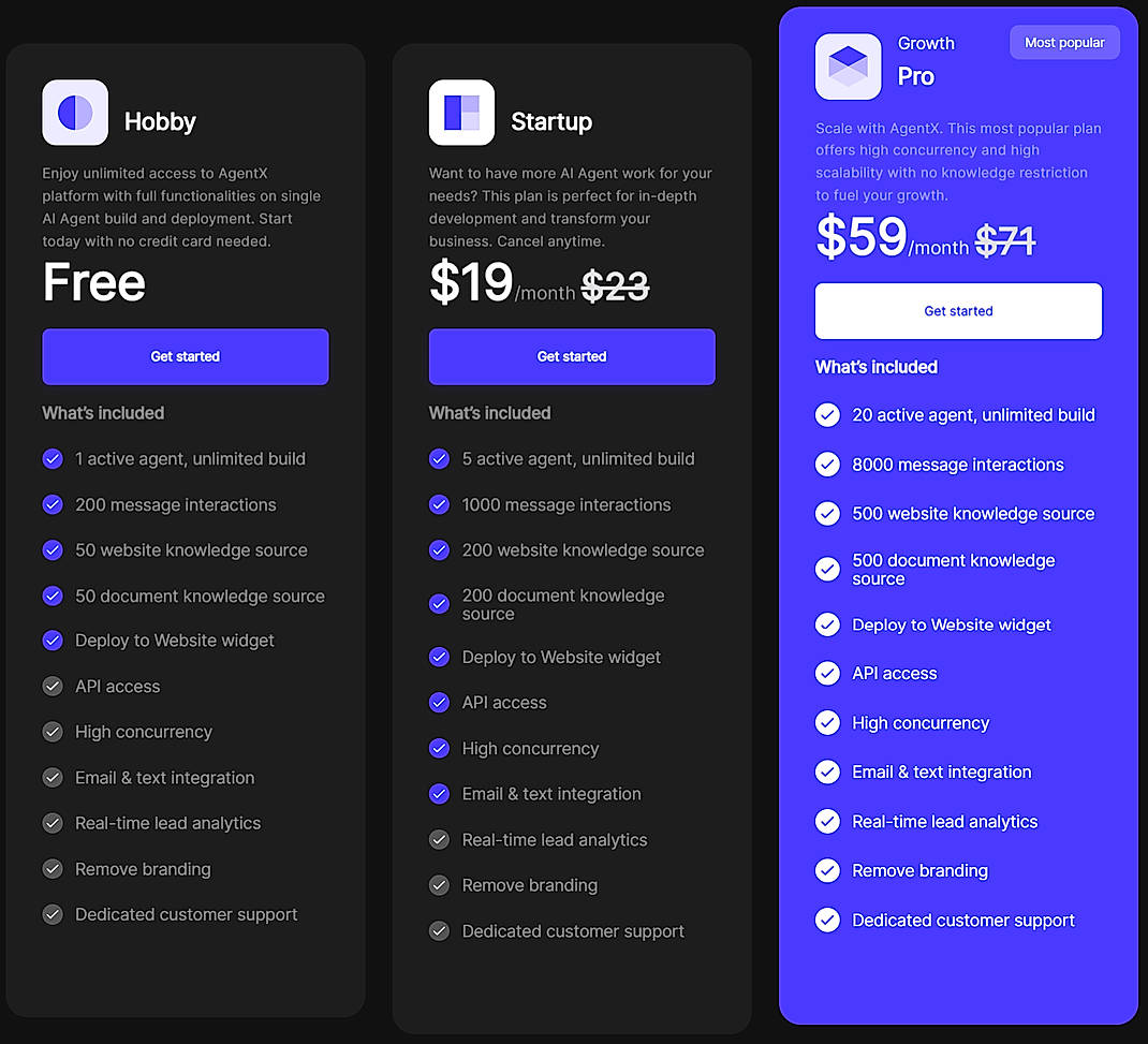 Pricing screenshot