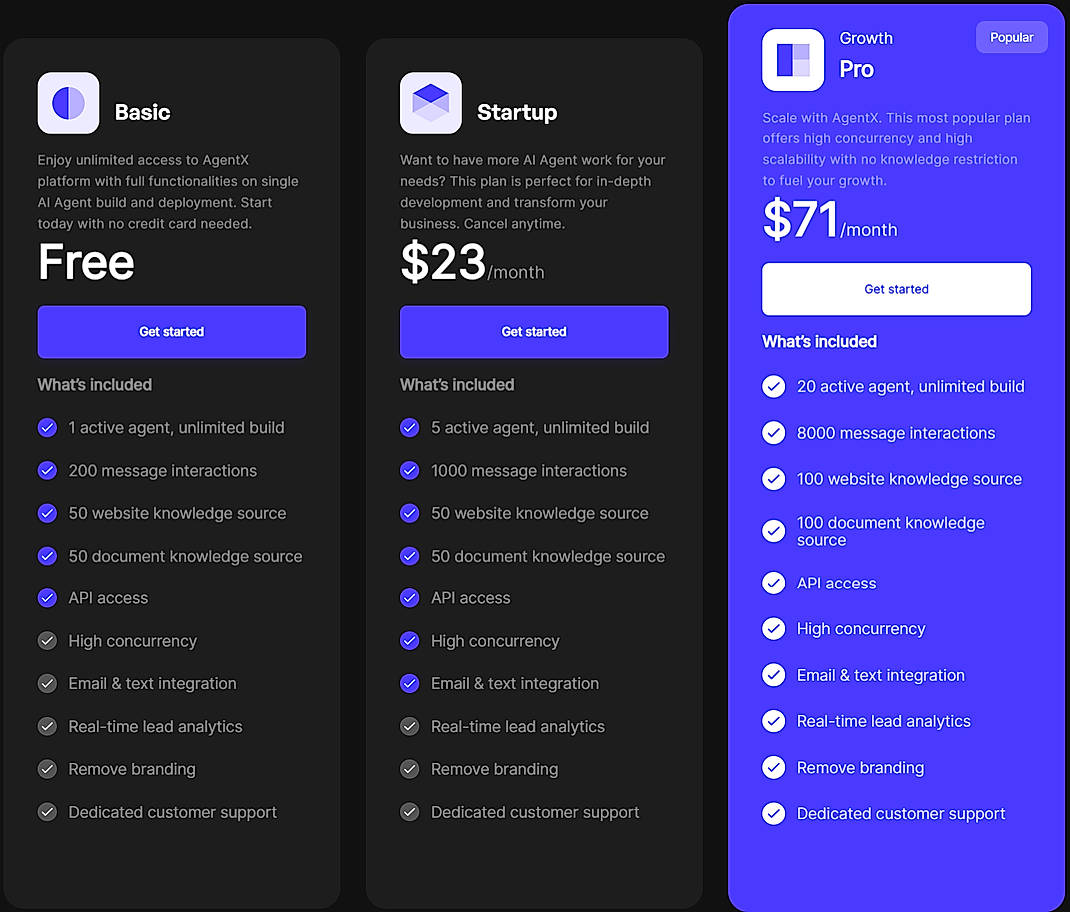 Pricing screenshot