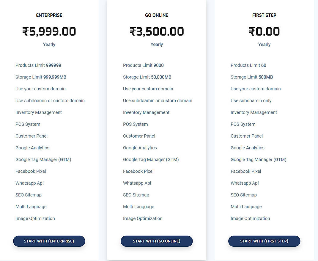 Pricing screenshot